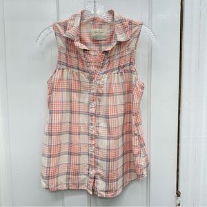 Old Ranch western wear sleeveless peach plaid shirt women's small‎